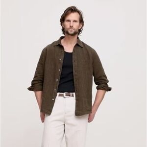 Banana Republic 100% Linen Button Up Shirt Brown XXL Tall Untucked Standard Fit